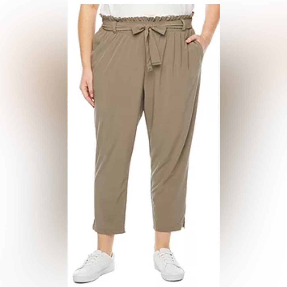 STYLUS Womens Smokey Gray Quick-Dri Paperbag Waist High Rise Pants NWT 2X